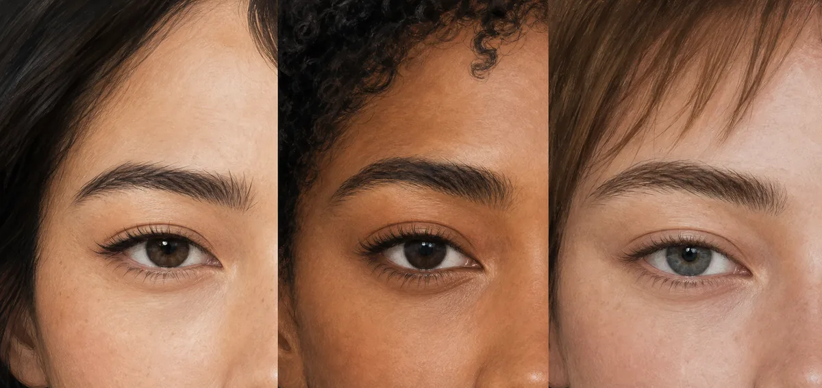 Three natural eye areas showing different eye-corner directions