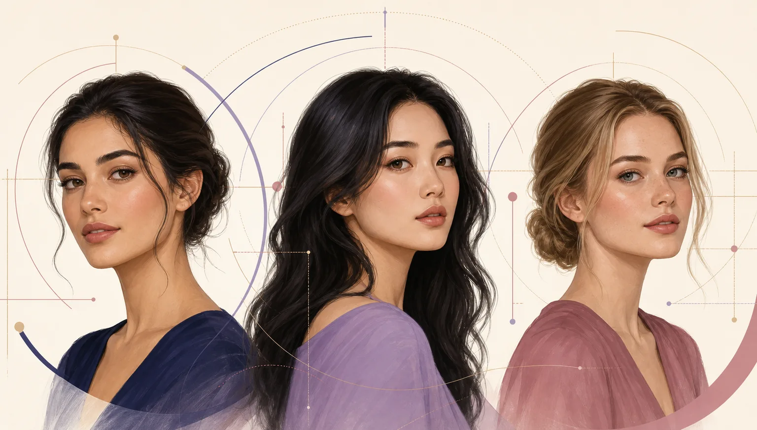 Editorial comparison of balanced facial outlines and feature relationships