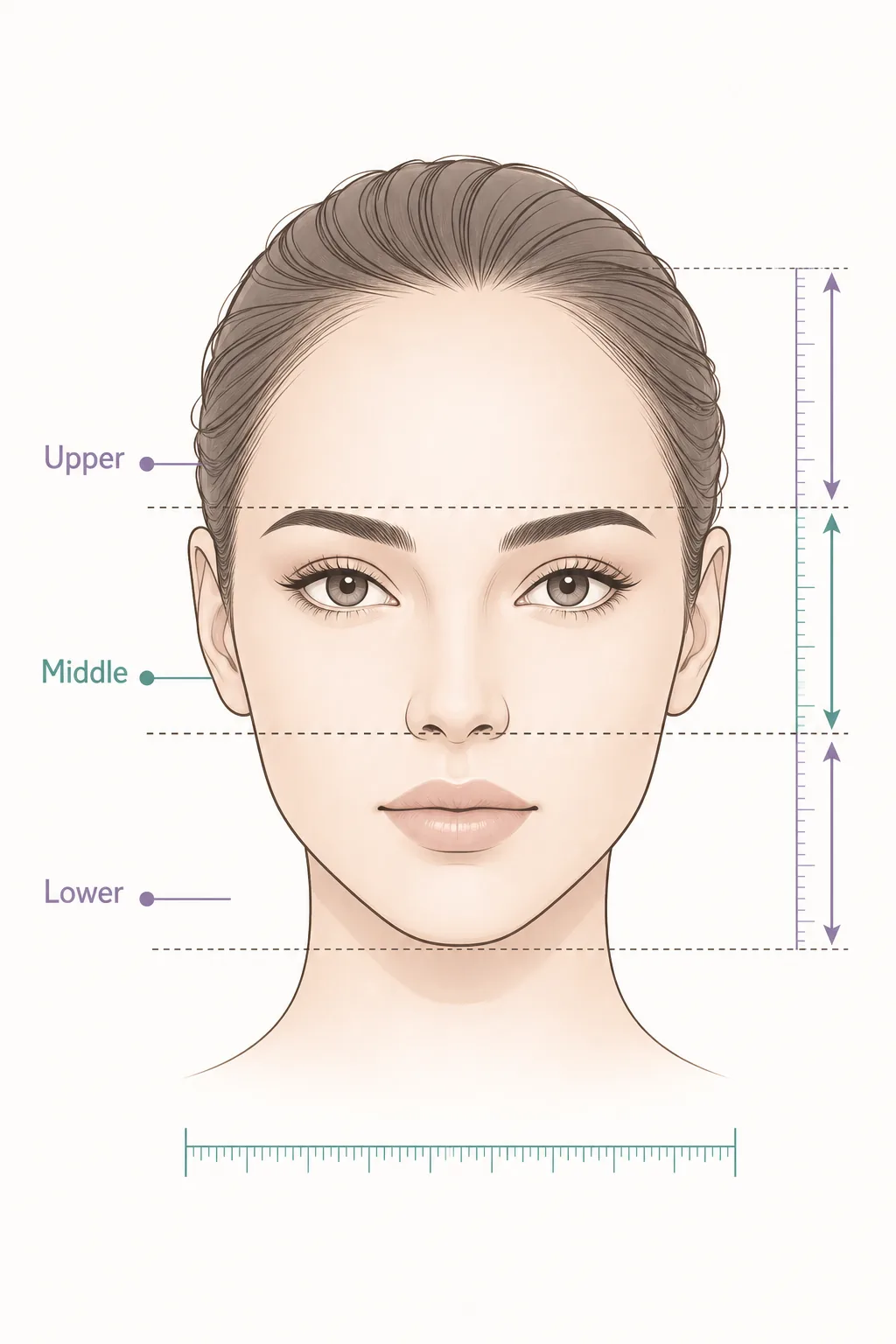 Editorial diagram showing upper, middle, and lower facial thirds