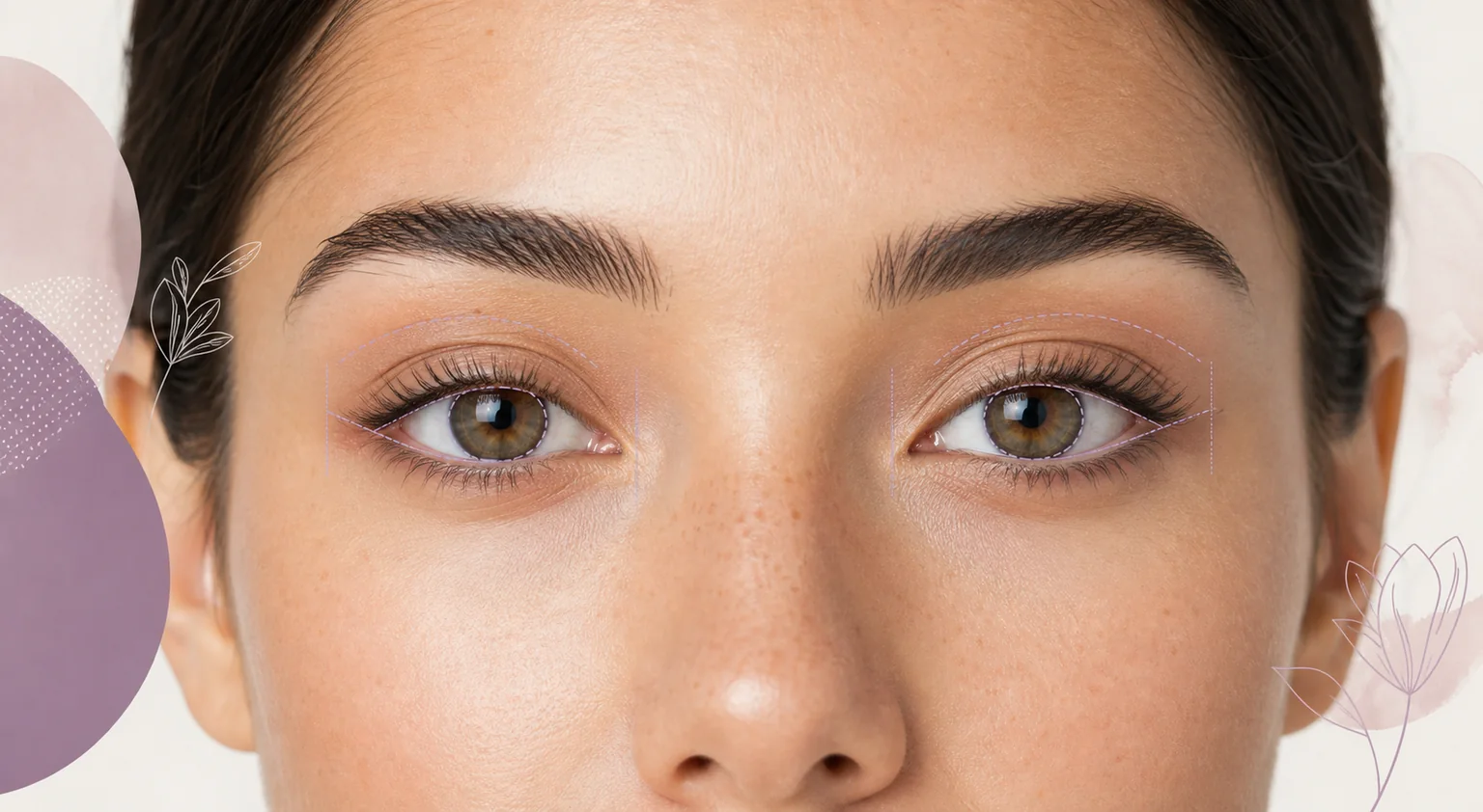 Straight-on eyes with subtle guide lines for identifying eye shape