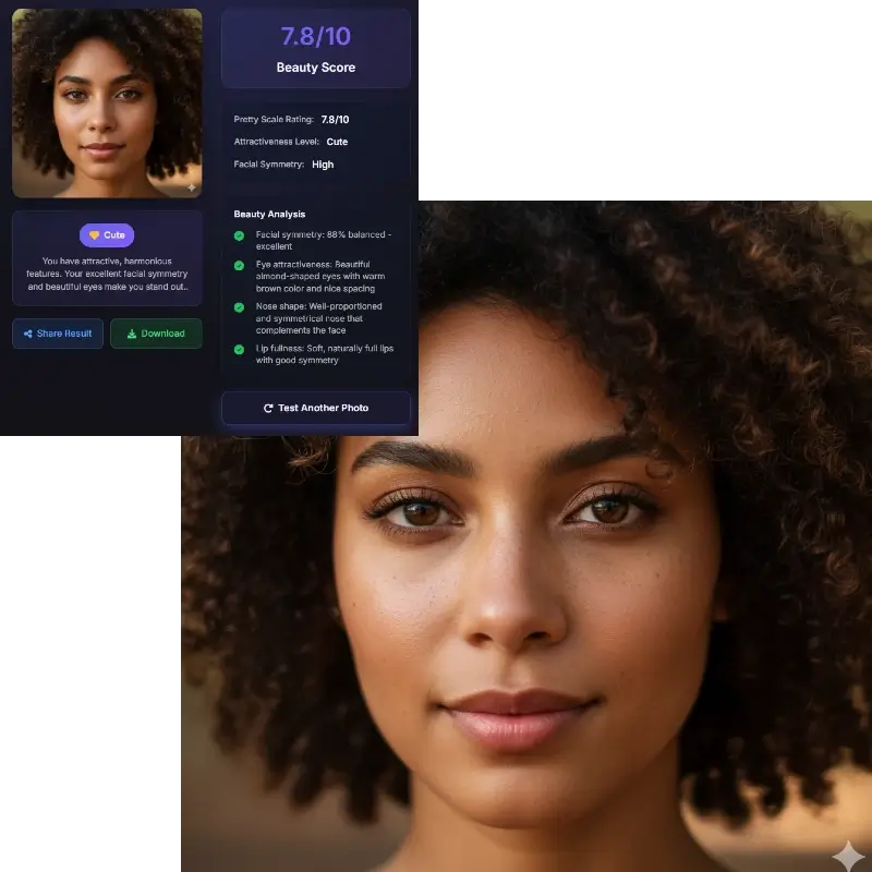 Am I attractive test - Maya Brown beauty score 7.8/10, cute with harmonious facial features